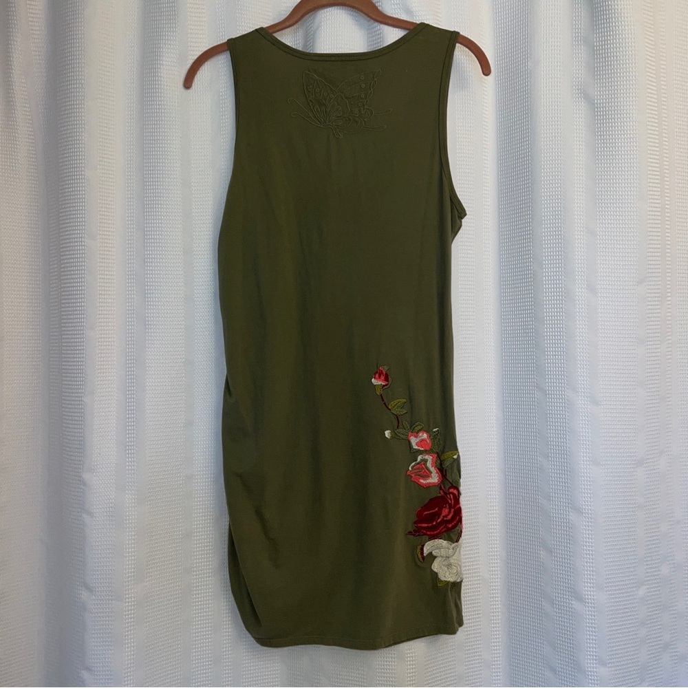 Johnny Was Olive Green Sleeveless Embroidered Floral Mini Dress - Picture 2 of 7
